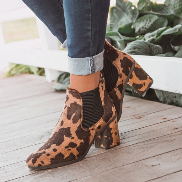 Water Resistant Cognac Animal Print Ankle Booties - Picture 5 of 8